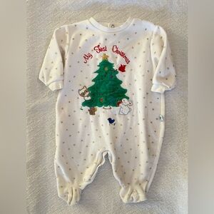 Little Me VTG My First Christmas Embroidered Onesie with Holiday Scene Appliqué
